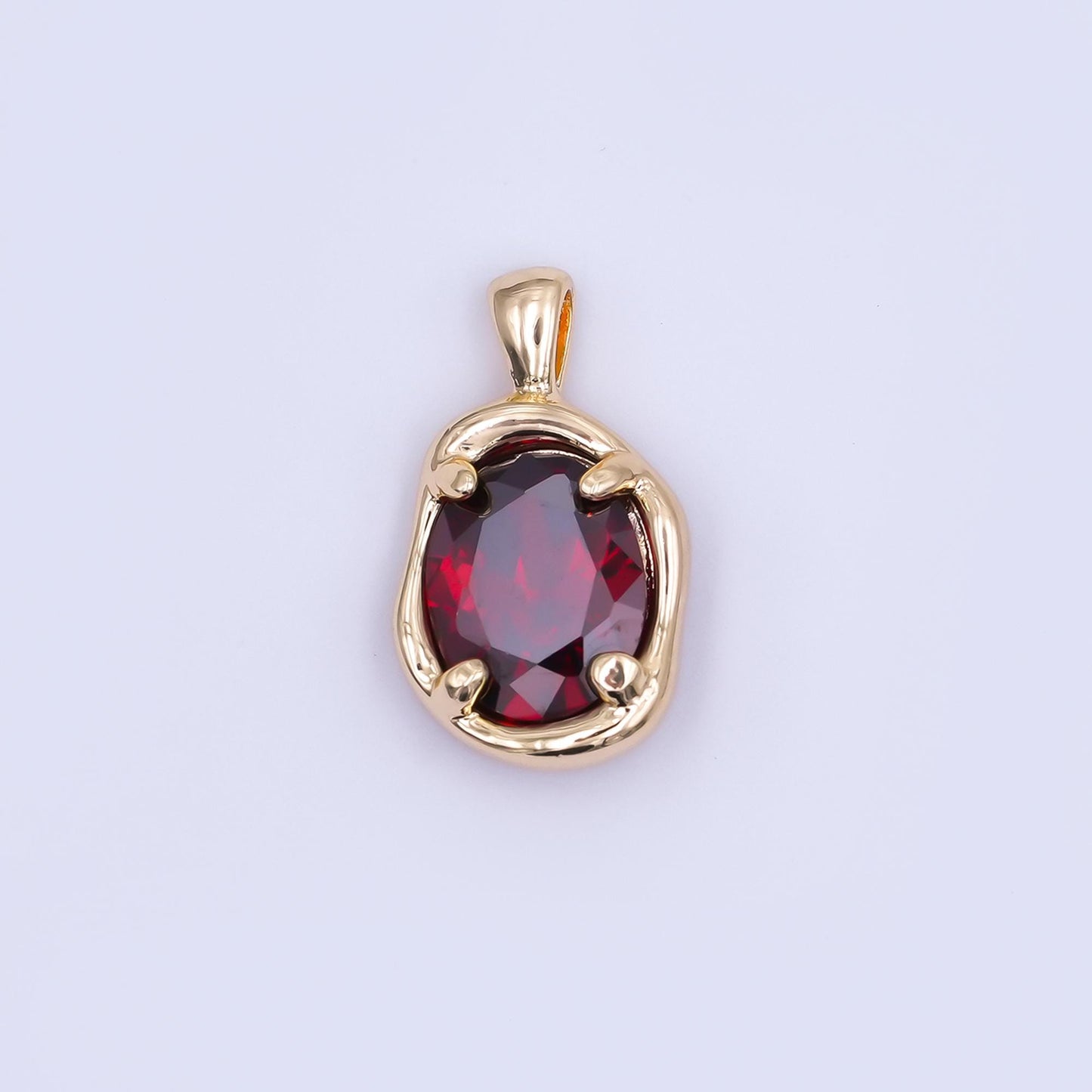 24K Gold Filled Dark Red CZ Molten Bezel Pendant in Gold & Silver | AH456