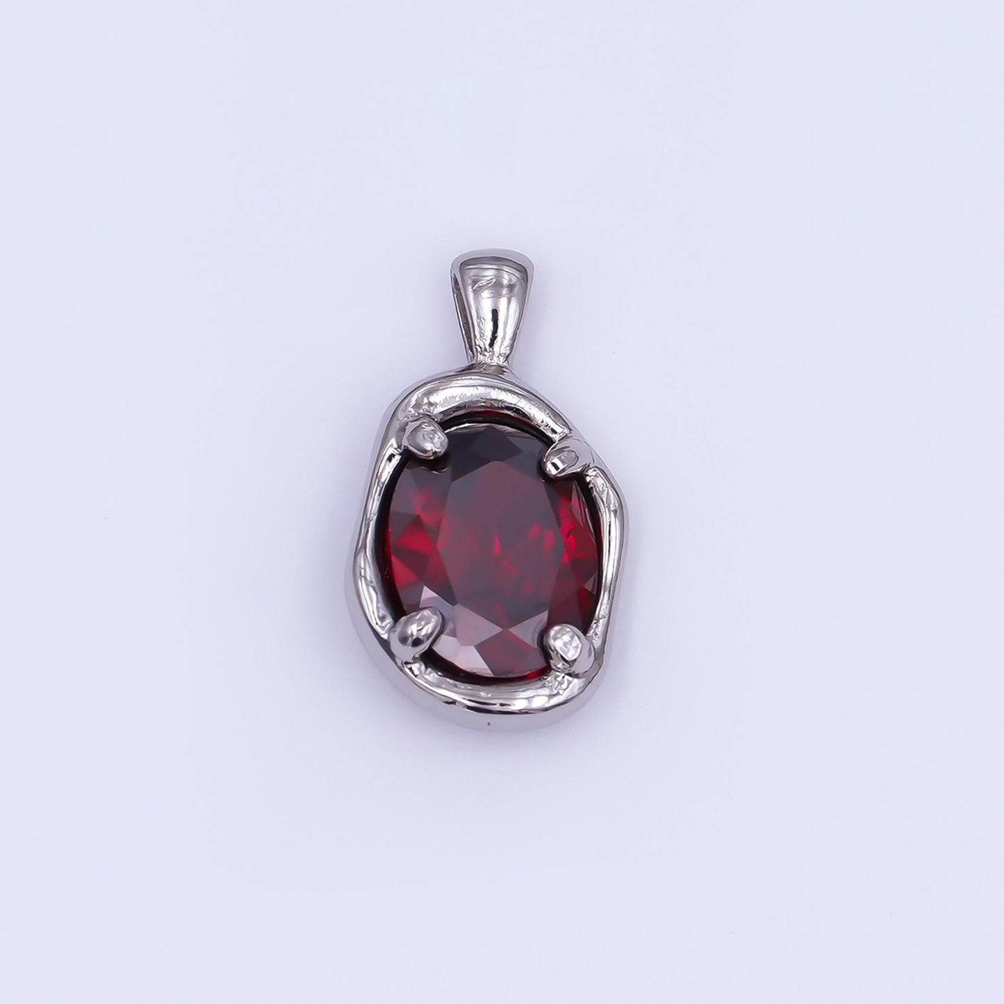 24K Gold Filled Dark Red CZ Molten Bezel Pendant in Gold & Silver | AH456