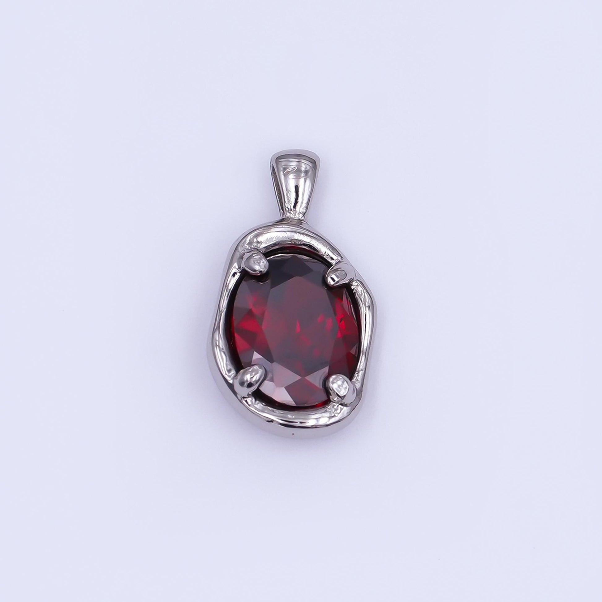 24K Gold Filled Dark Red CZ Molten Bezel Pendant in Gold & Silver | AH456