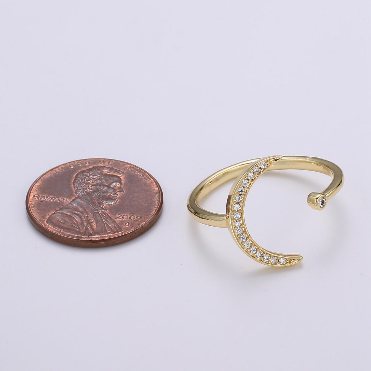 1pc Crescent Moon Star CZ Gold Ring, Moon Cubic Pave Adjustable Gold Curb Ring, Simple Ring, Clear Cubic Zirconia R-315