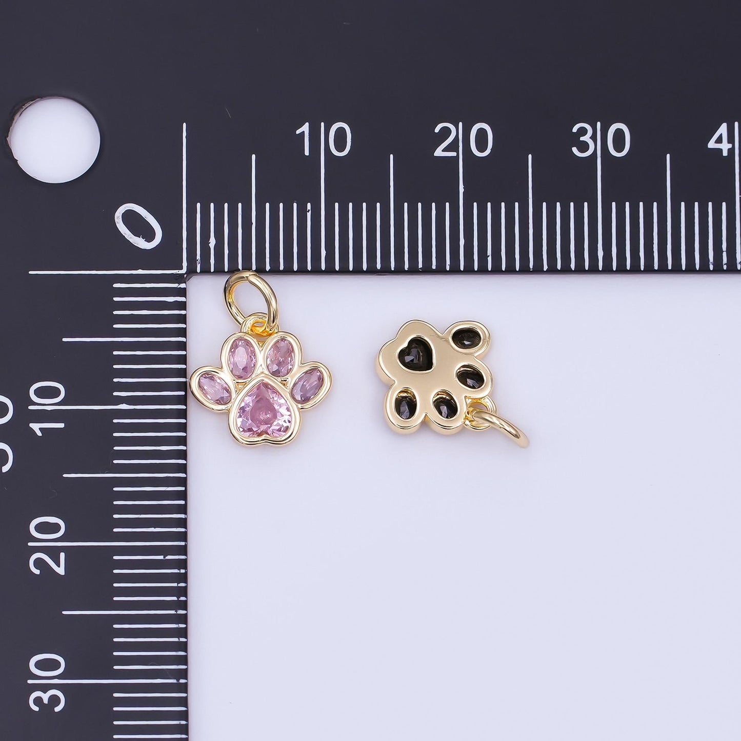 24K Gold Filled Black, Clear, Pink CZ Paw Print Charm in Gold & Silver | AF454 - AF456