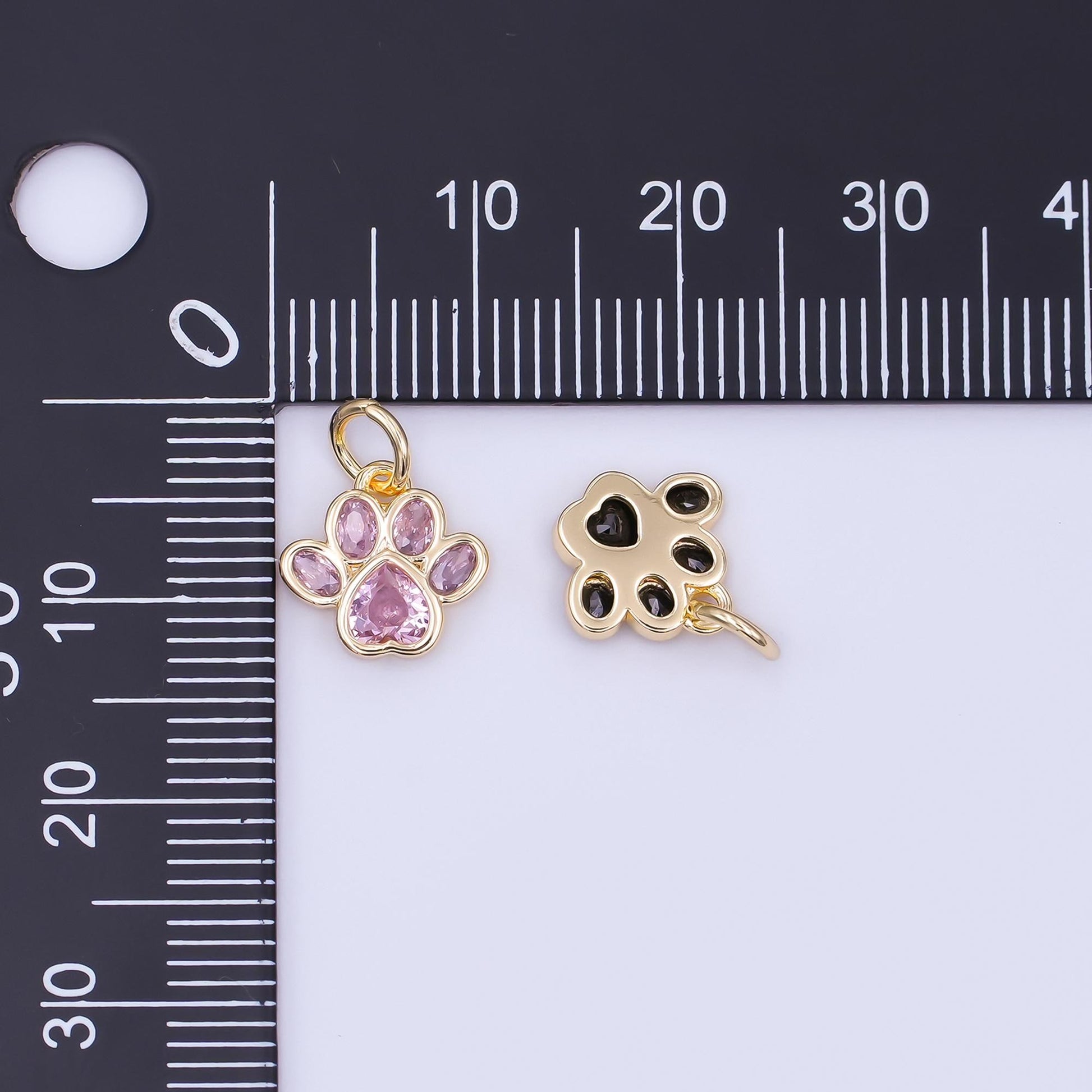 24K Gold Filled Black, Clear, Pink CZ Paw Print Charm in Gold & Silver | AF454 - AF456