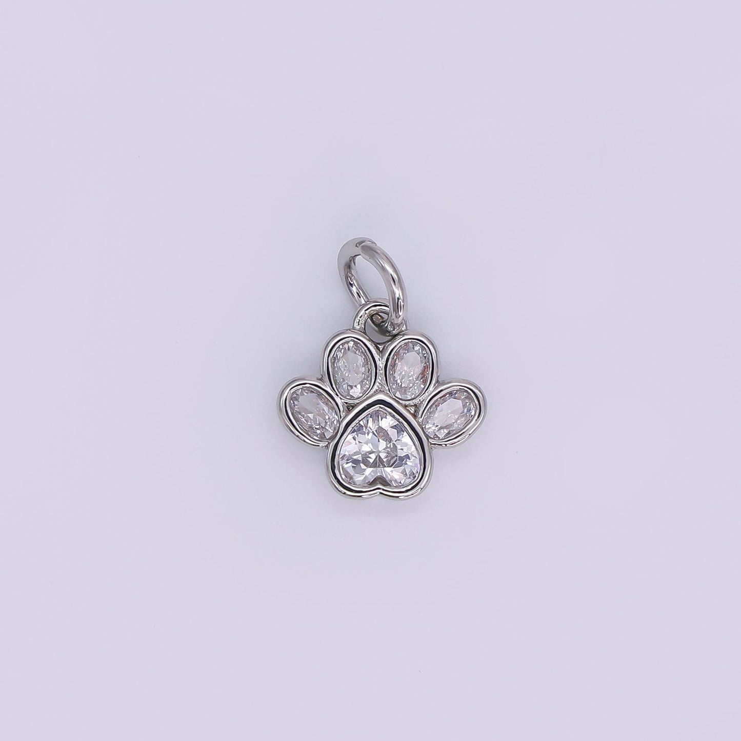 24K Gold Filled Black, Clear, Pink CZ Paw Print Charm in Gold & Silver | AF454 - AF456
