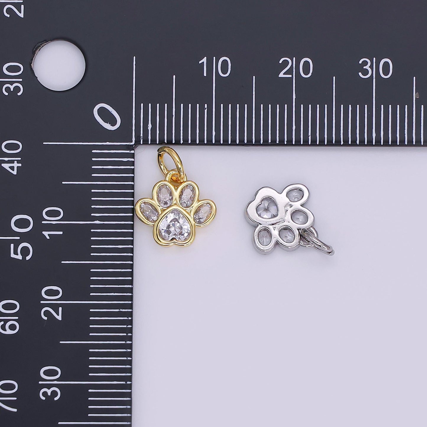24K Gold Filled Black, Clear, Pink CZ Paw Print Charm in Gold & Silver | AF454 - AF456