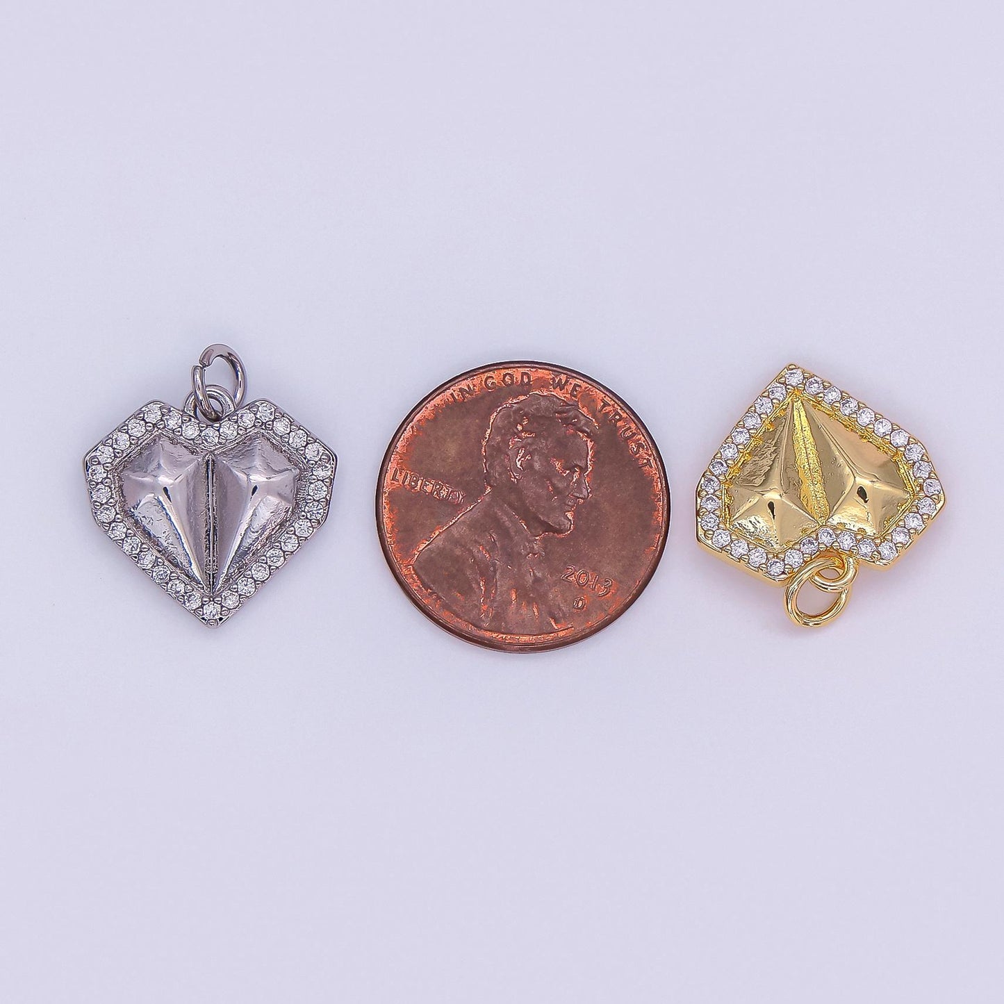 24K Gold Filled Geometric Edged Heart Micro Paved CZ Charm in Gold & Silver | N097