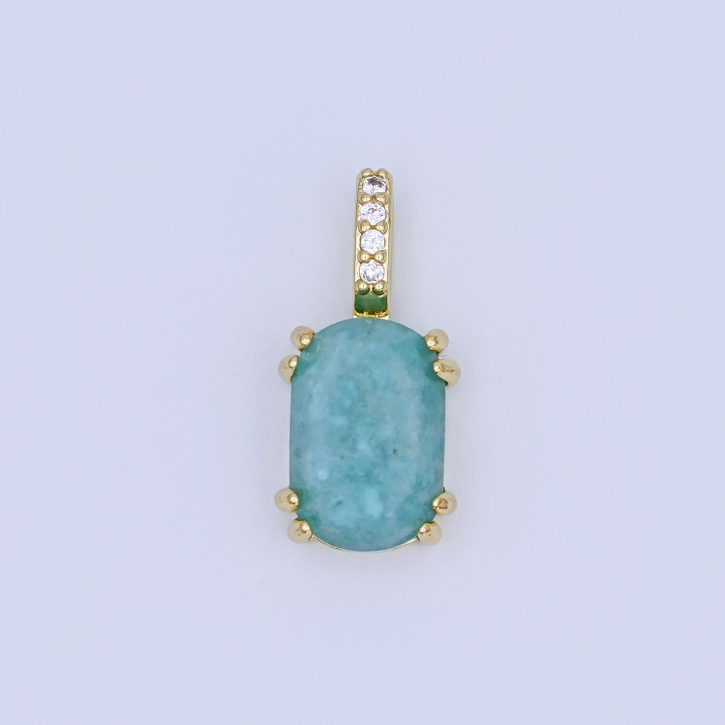 24K Gold Filled Blue Aquamarine Cabochon Micro Paved Bail Pendant | AH431