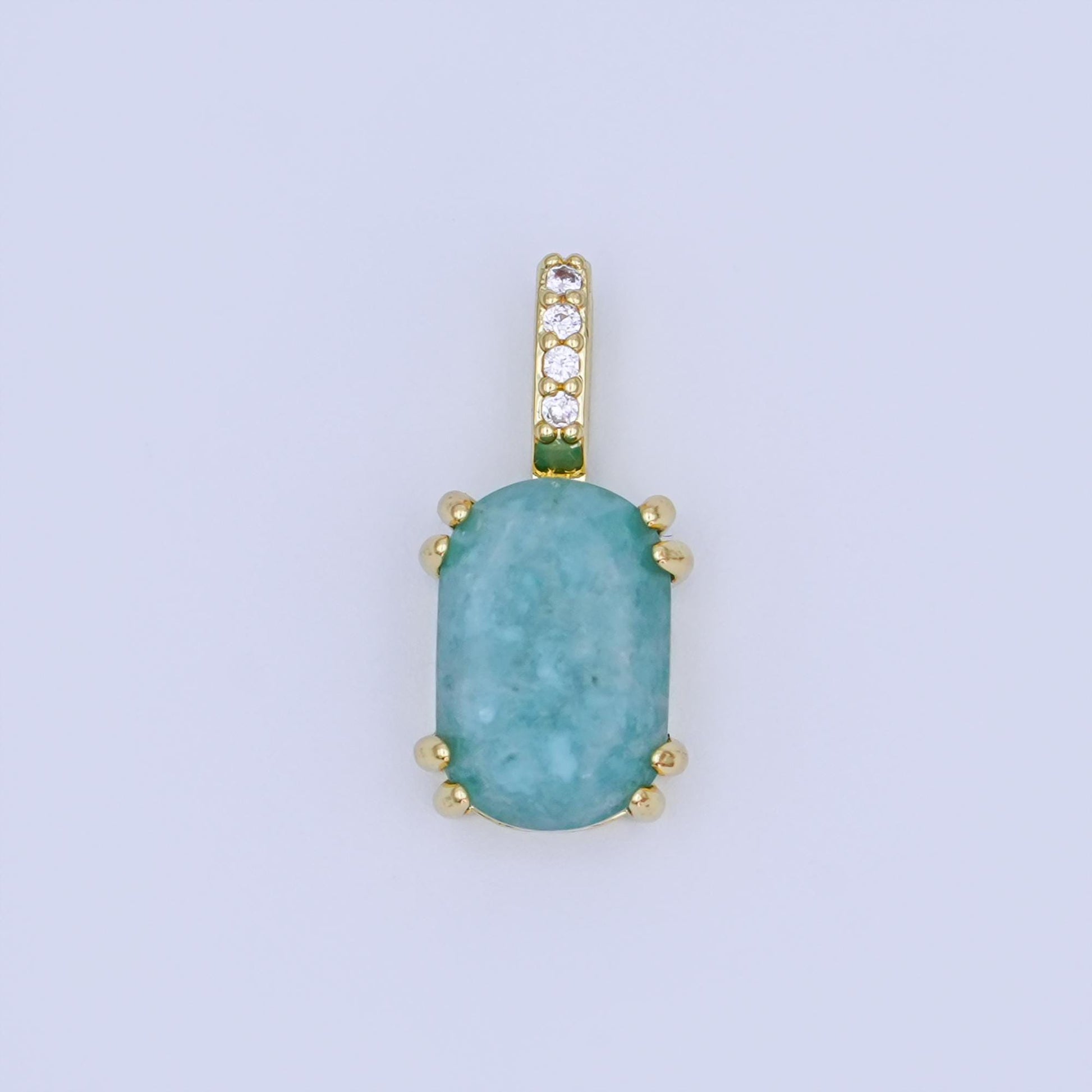 24K Gold Filled Blue Aquamarine Cabochon Micro Paved Bail Pendant | AH431