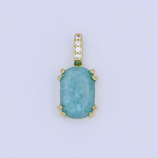 24K Gold Filled Blue Aquamarine Cabochon Micro Paved Bail Pendant | AH431