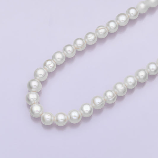24K Gold Filled 6.3mm White Shell Pearl Round 16 Inch Necklace | WA-3171
