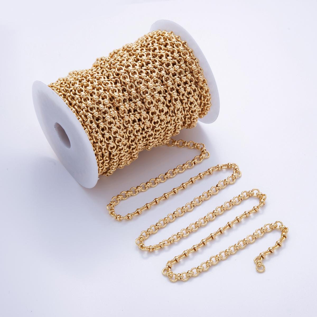 16K Gold Filled 6.8mm Rolo Stadium Link Unfinished Chain by Yard | Roll-1567