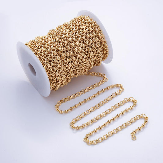 16K Gold Filled 6.8mm Rolo Stadium Link Unfinished Chain by Yard | Roll-1567