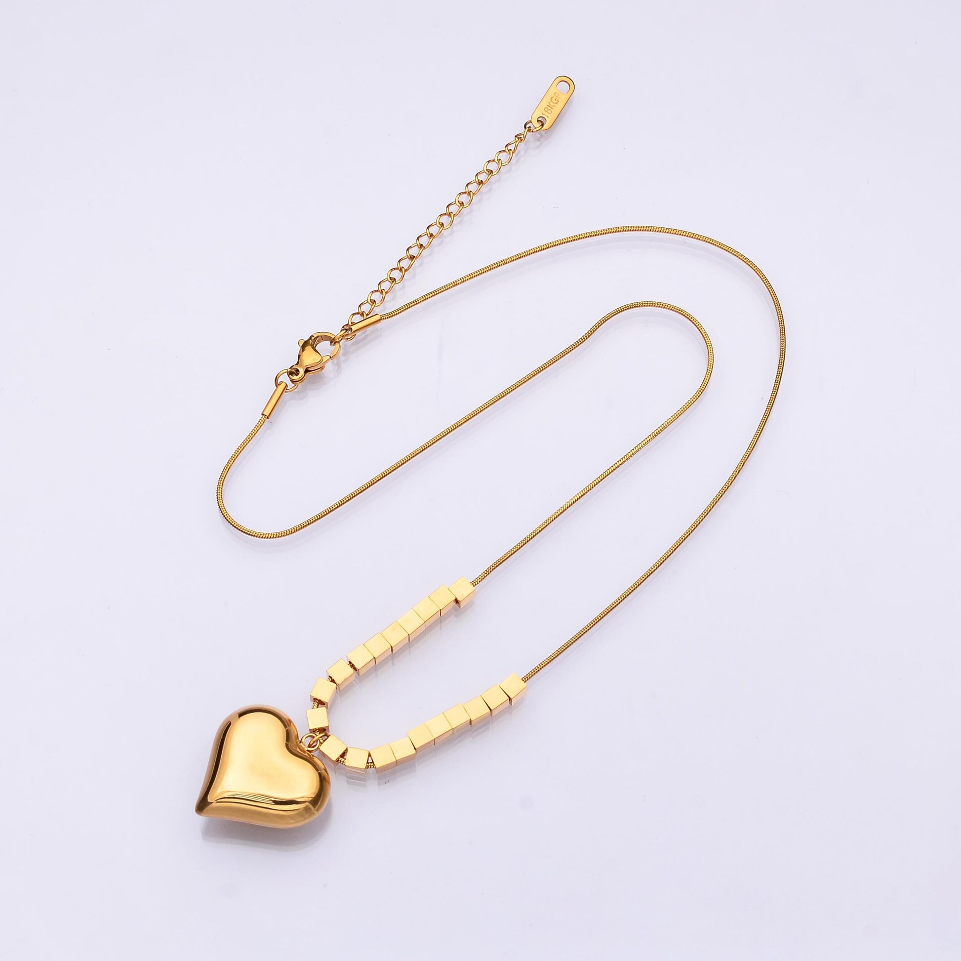 Stainless Steel Heart Bead Snake Chain 16.5 Inch Necklace | WA-3172