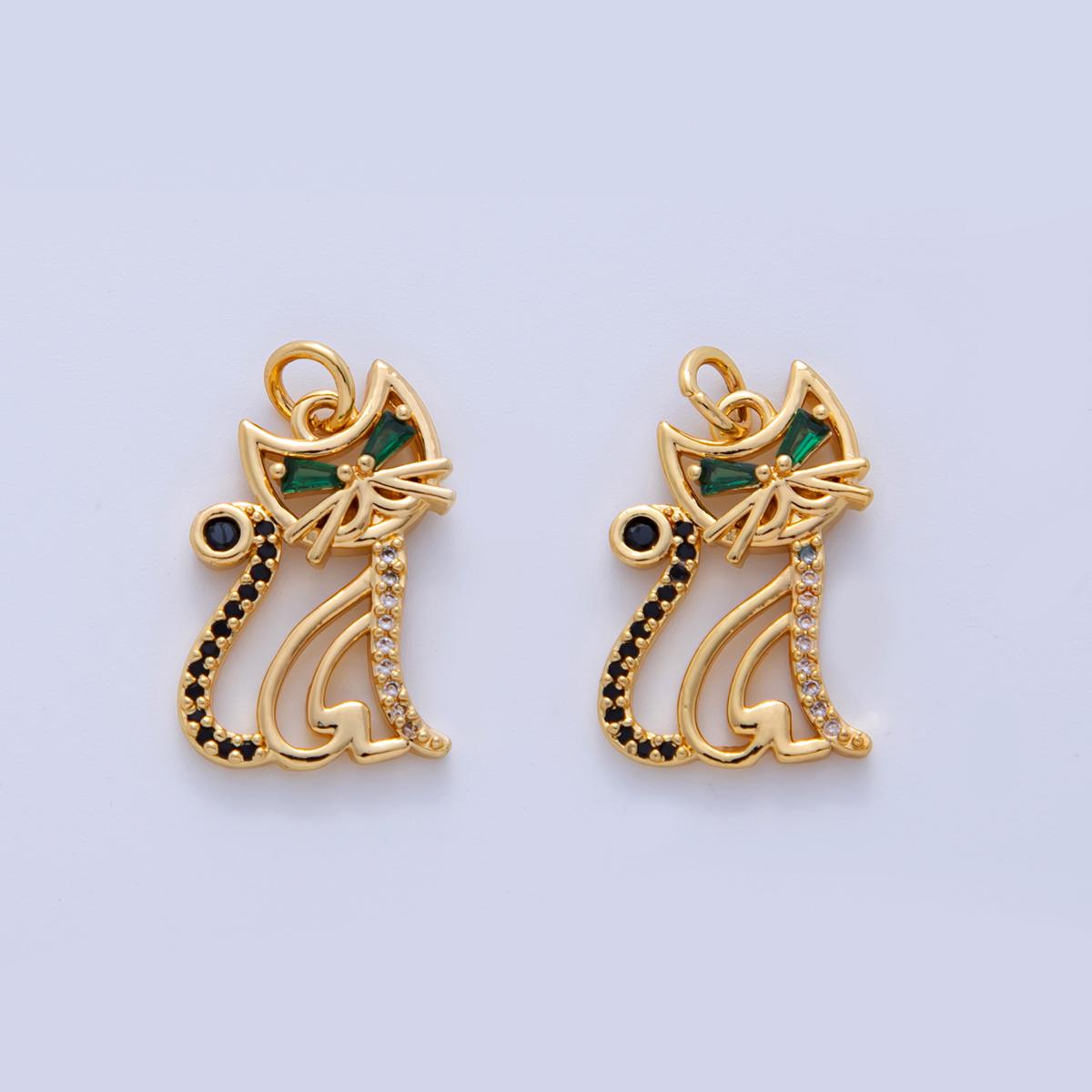 18K Gold Filled Green CZ Micro Paved Cat Kitten Pet Open Charm | AF313