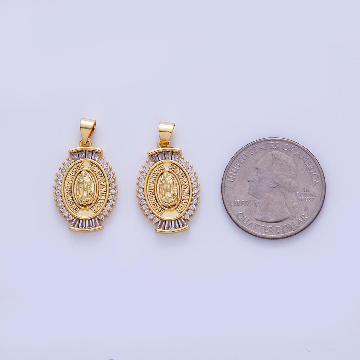 18K Gold Filled Our Lady Guadalupe Mary Baguette Oval Pendant | AH720