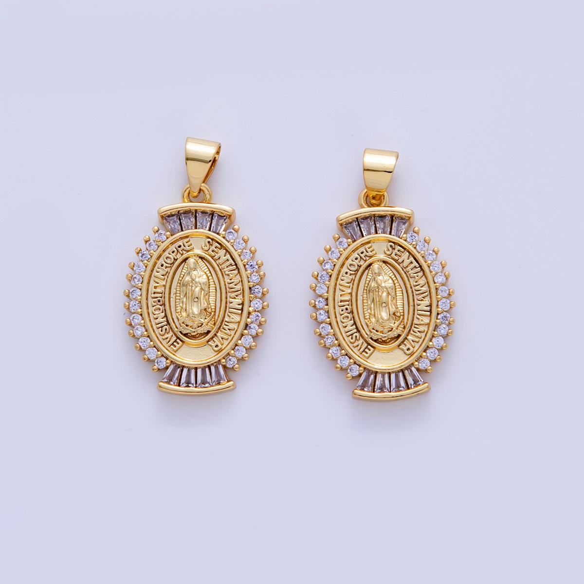 18K Gold Filled Our Lady Guadalupe Mary Baguette Oval Pendant | AH720