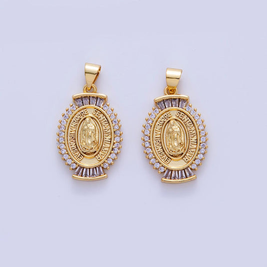 18K Gold Filled Our Lady Guadalupe Mary Baguette Oval Pendant | AH720