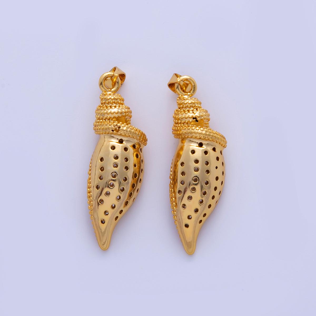 18K Gold Filled Dotted Conch Sea Shell 3D Multidimensional PPendant | AH721