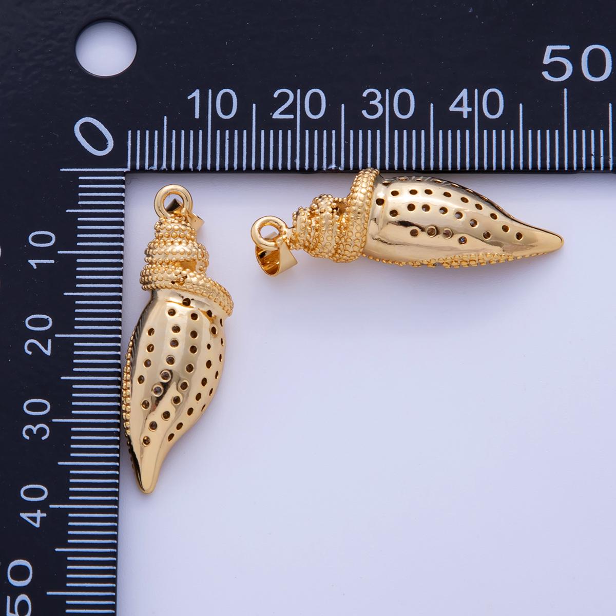 18K Gold Filled Dotted Conch Sea Shell 3D Multidimensional PPendant | AH721