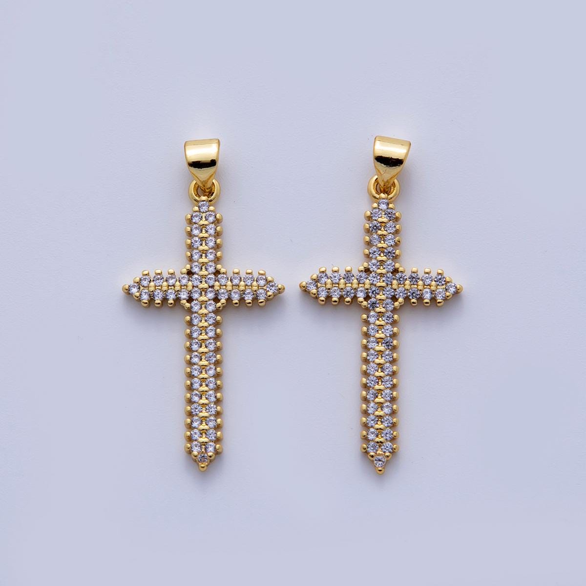18K Gold Filled Micro Paved CZ Passion Religious Cross Pendant | AH722