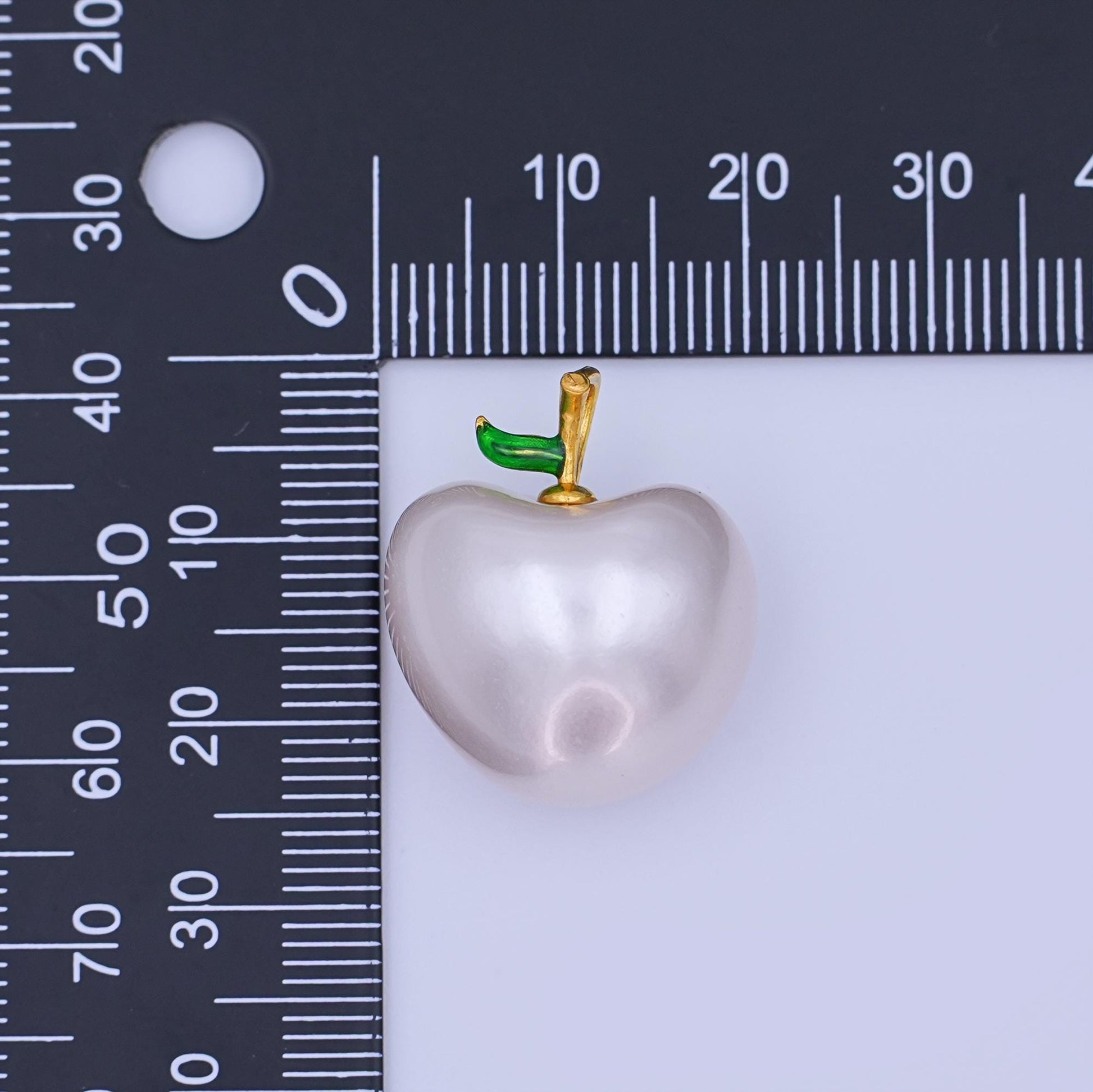 White Apple Pearl Charm with Green Leaf and Gold Filled Bail Kawaii Fruit Pendant for Necklace Bracelet Jewelry Making Supplies AH428