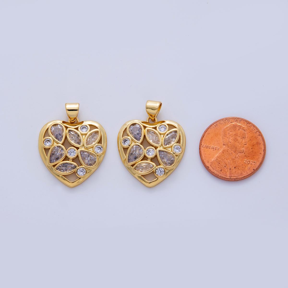18K Gold Filled Clear CZ Micro Paved Heart Pendant | AH724