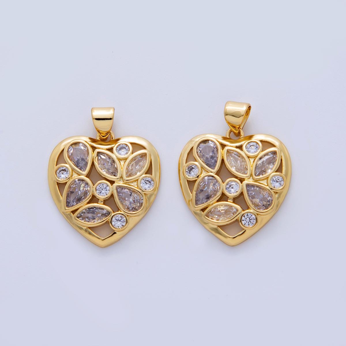 18K Gold Filled Clear CZ Micro Paved Heart Pendant | AH724