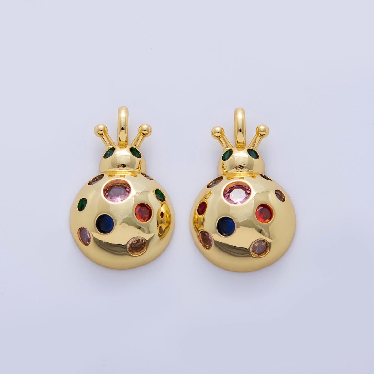 18K Gold Filled Multicolor Dotted CZ Lady Bug Insect Pendant | AH725