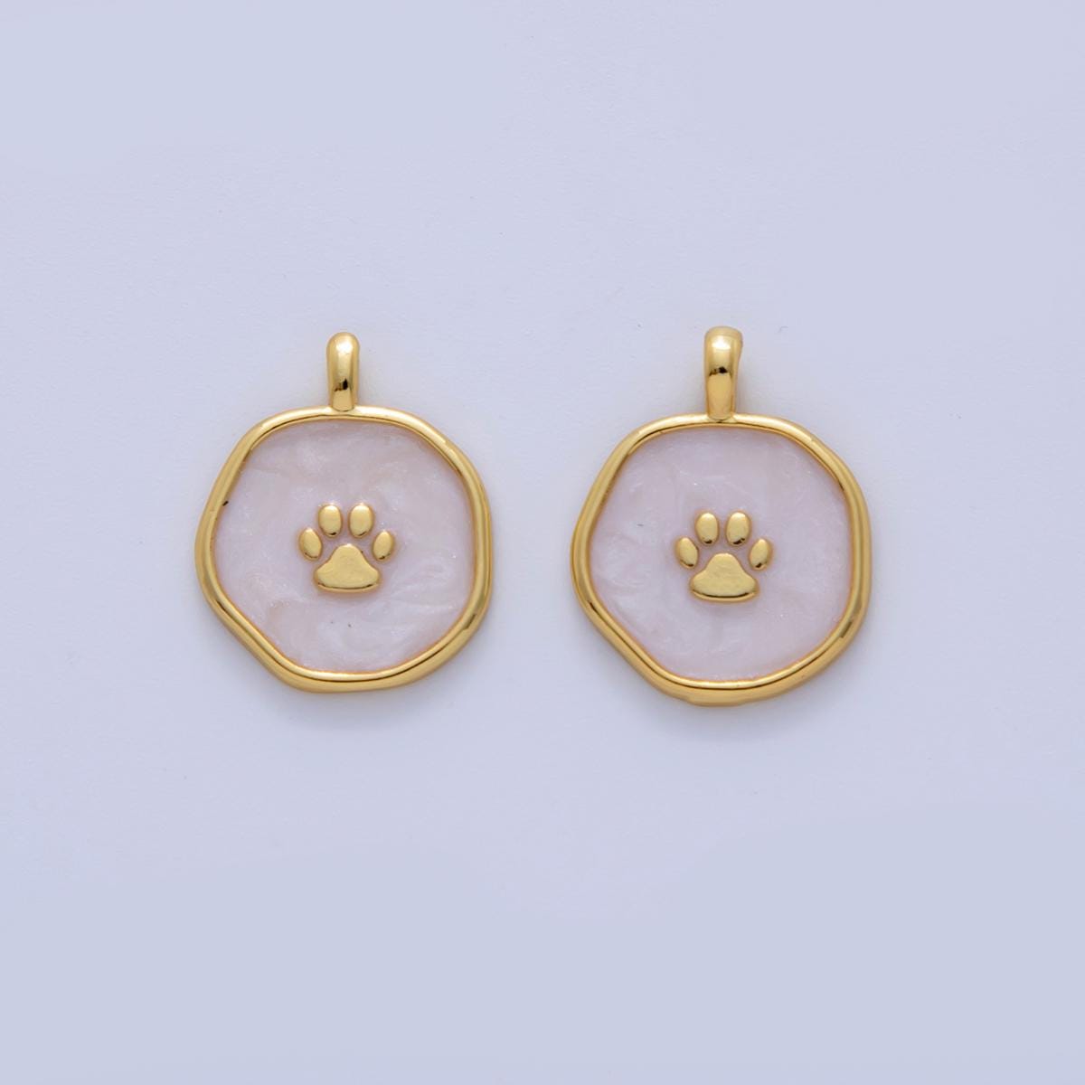 18K Gold Filled 15mm Animal Paw Print White Enamel Round Pendant | AH726