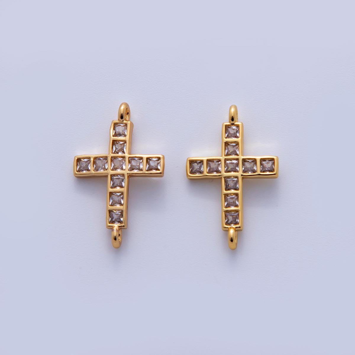 24K Gold Filled Clear Square Baguette CZ Religious Cross Connector | Y030