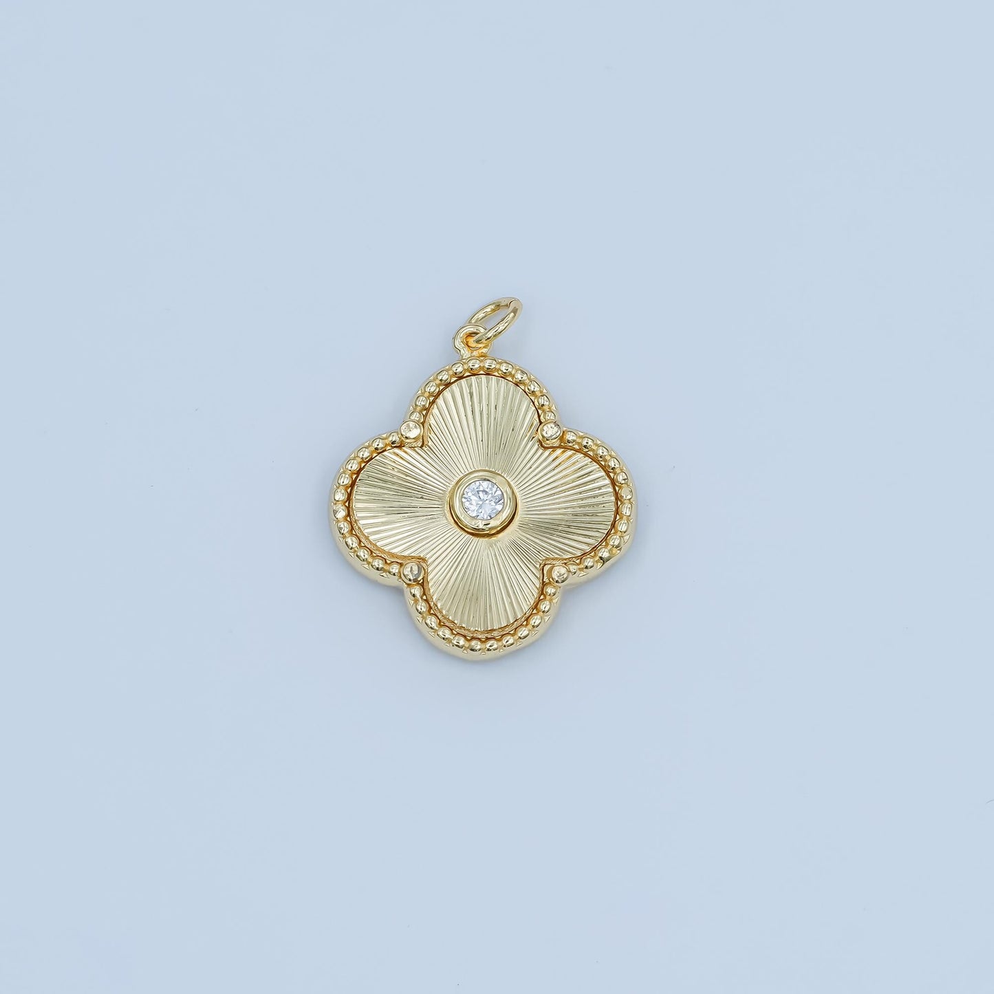 24K Gold Filled Clover Sunburst Pattern CZ Jewelry Findings Charm | M-186