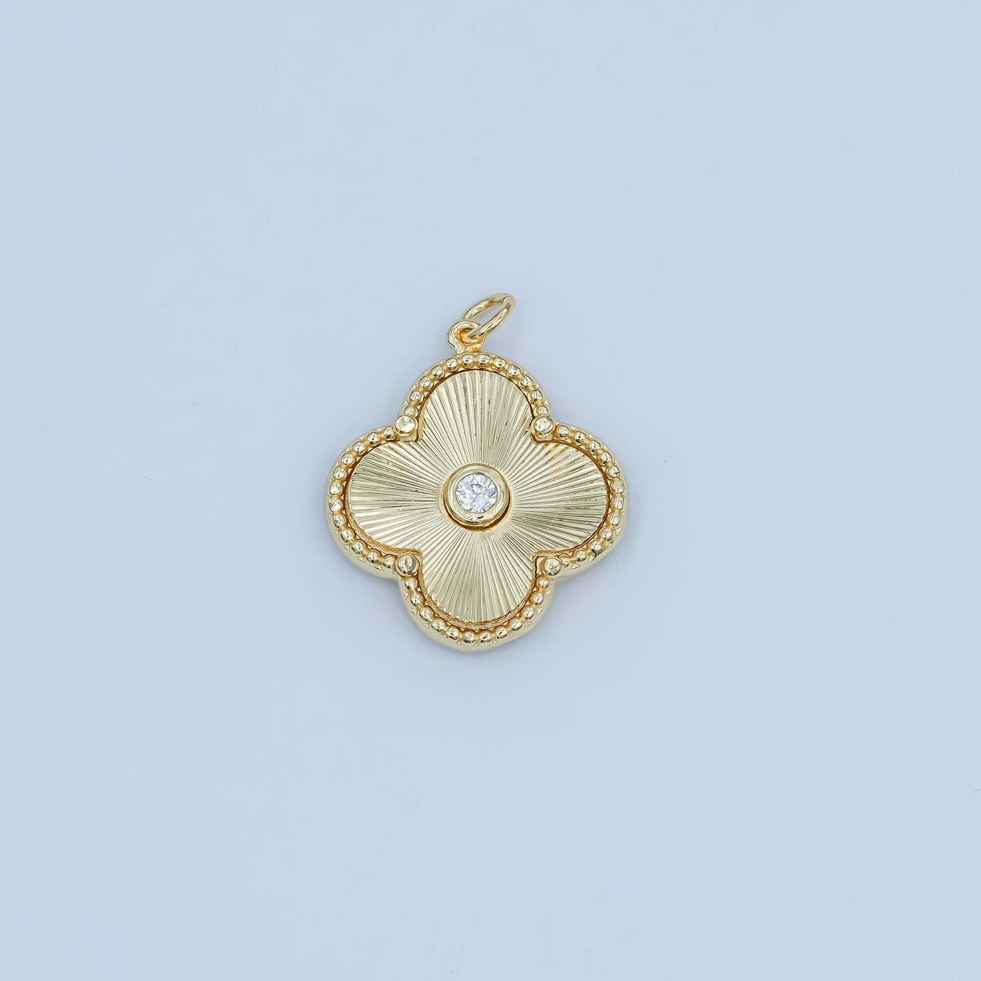24K Gold Filled Clover Sunburst Pattern CZ Jewelry Findings Charm | M-186