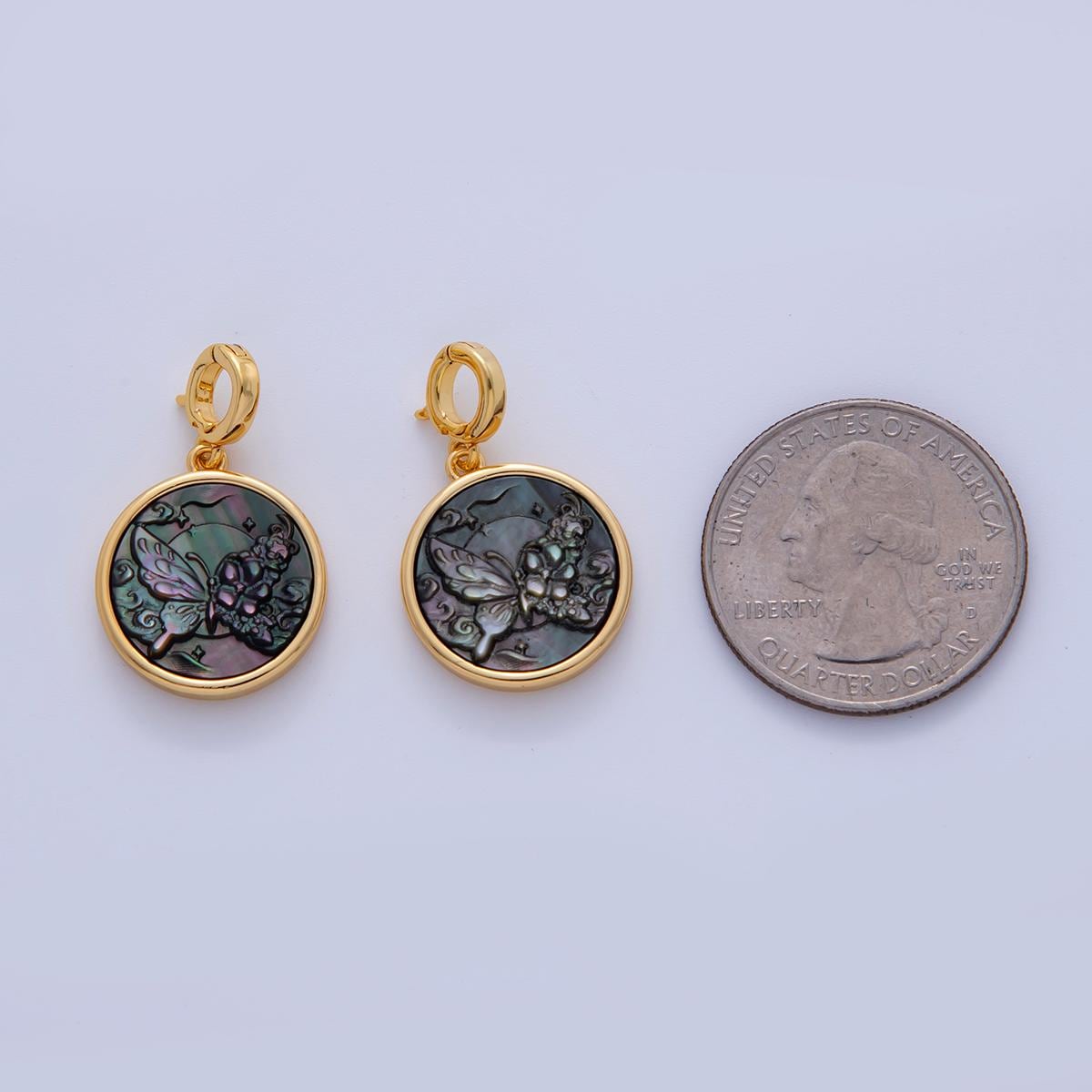 18K Gold Filled Butterfly Abalone Gemstone Pull Gate Rhondelle Drop Pendant | AH715