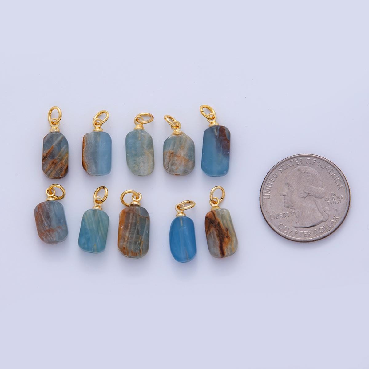 18K Gold Filled Blue Calcite Gemstone Oblong Charm | AF308