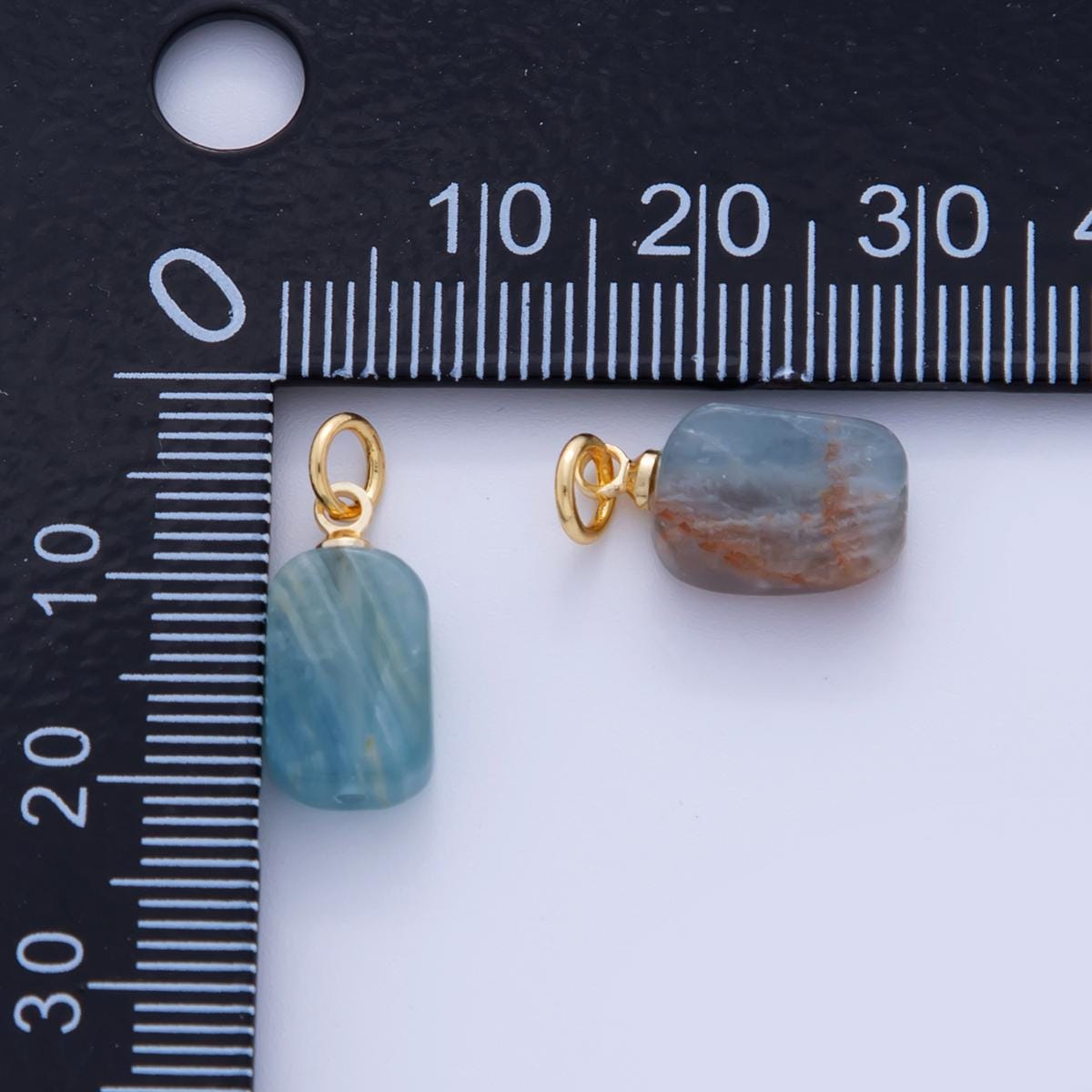 18K Gold Filled Blue Calcite Gemstone Oblong Charm | AF308