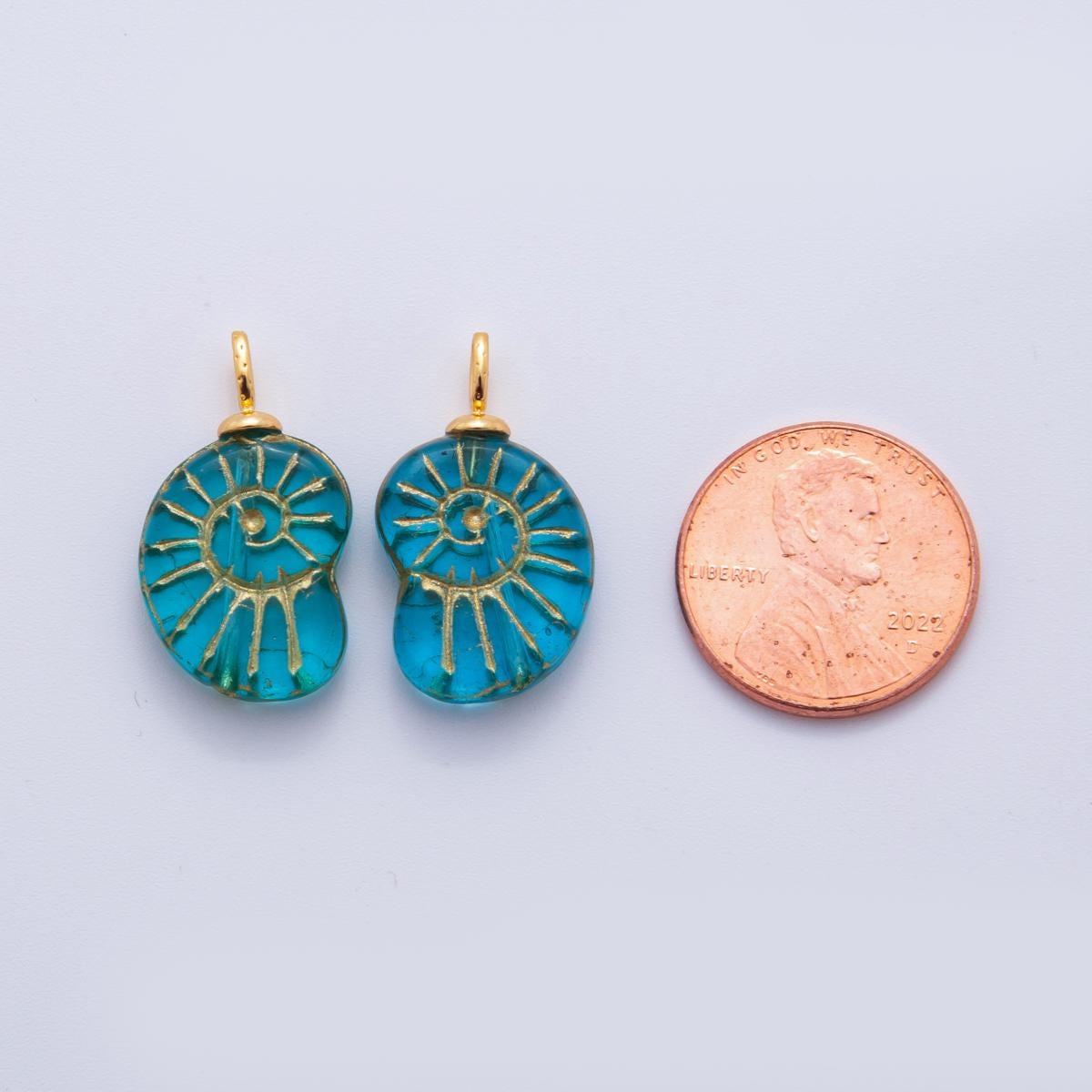 18K Gold Filled Blue Conch Sea Shell Drop Pendant | AF290