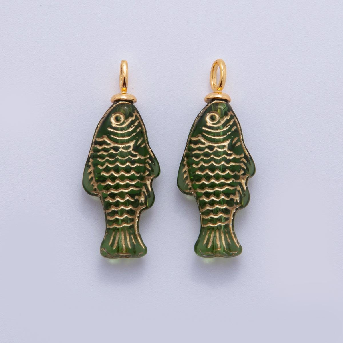 18K Gold Filled Green Gold Scaled Fish Drop Charm | AF296
