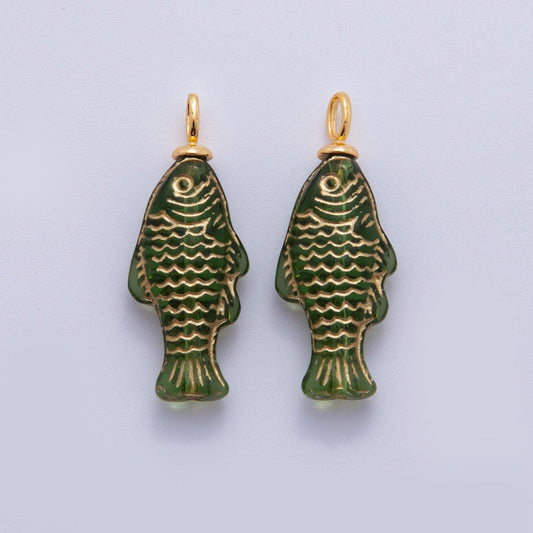 18K Gold Filled Green Gold Scaled Fish Drop Charm | AF296