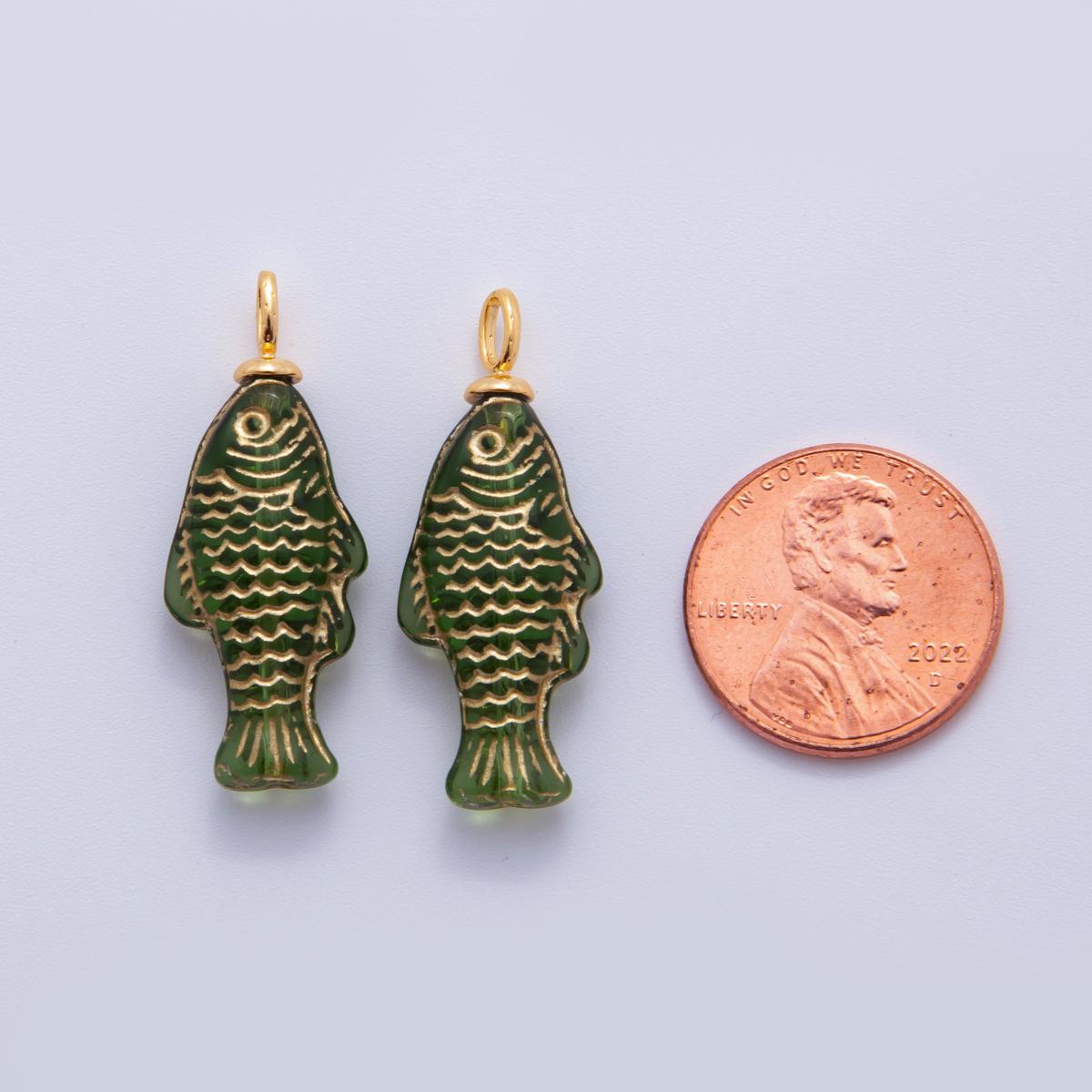 18K Gold Filled Green Gold Scaled Fish Drop Charm | AF296