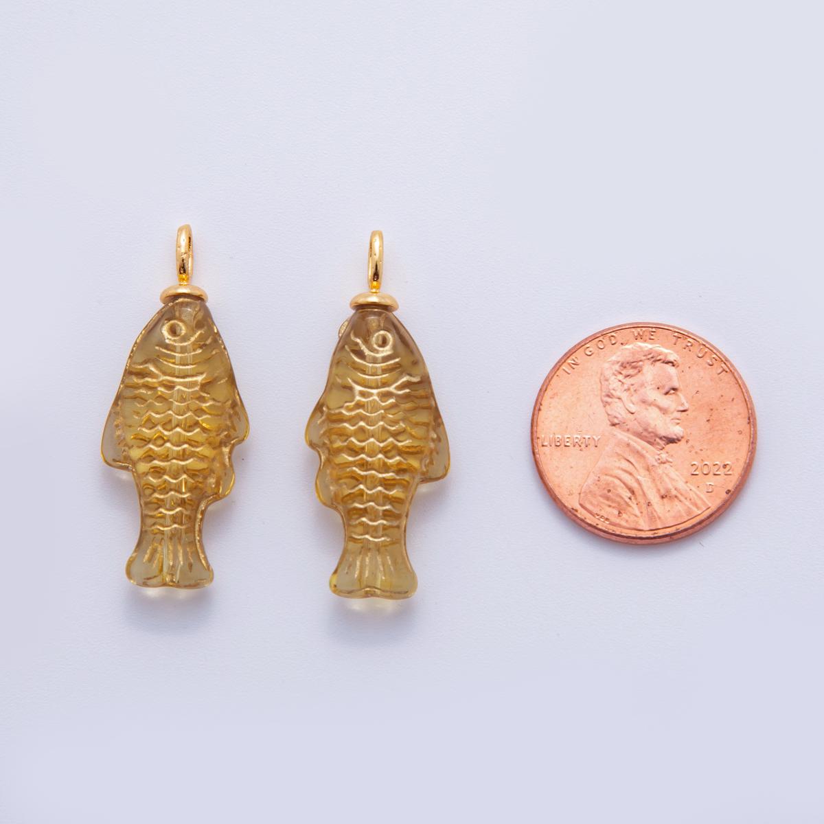 18K Gold Filled Yellow Acrylic Multidimensional 3D Fish Drop Charm | AF297