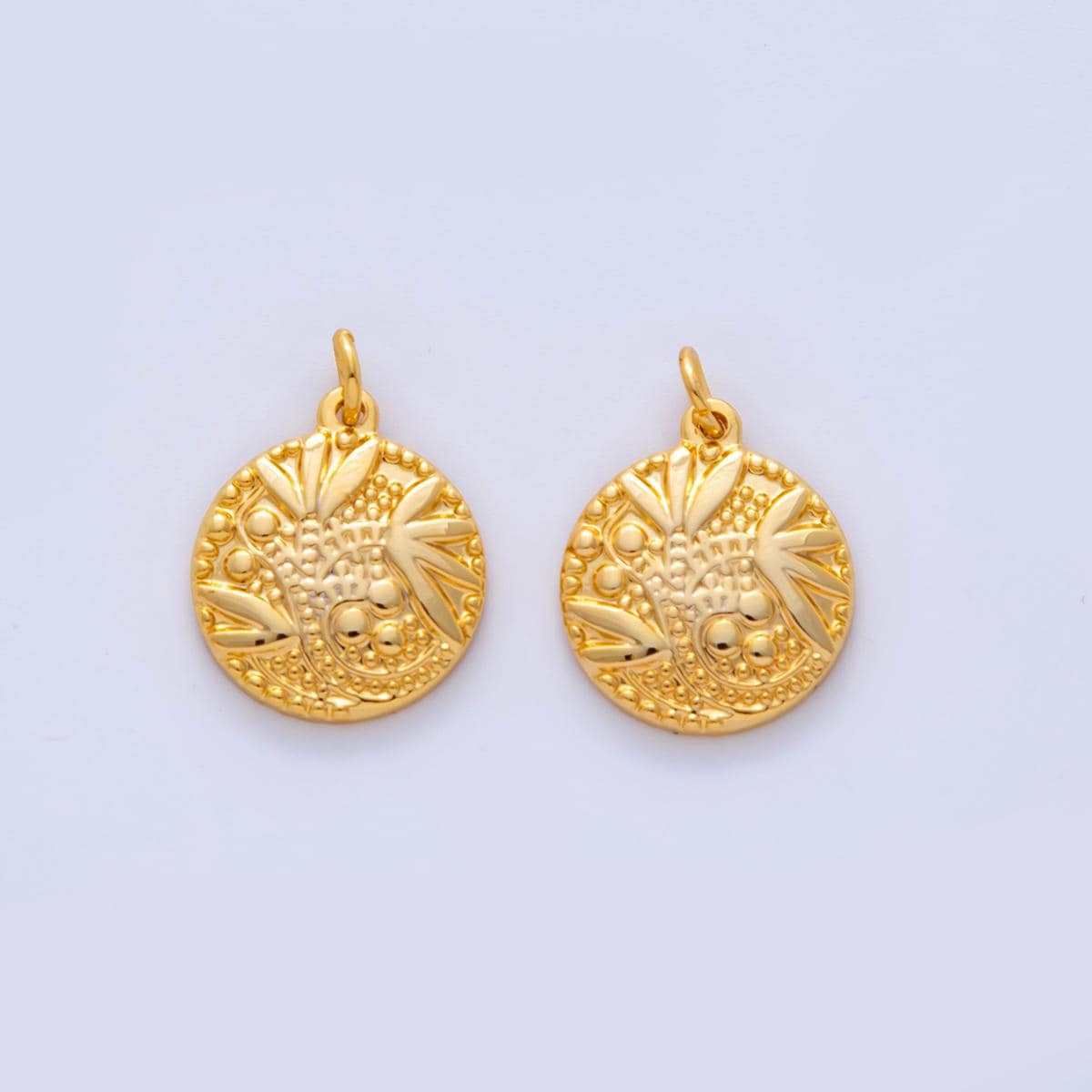 Stainless Steel Circular Plant Flower Dotted Round Charm | AF321