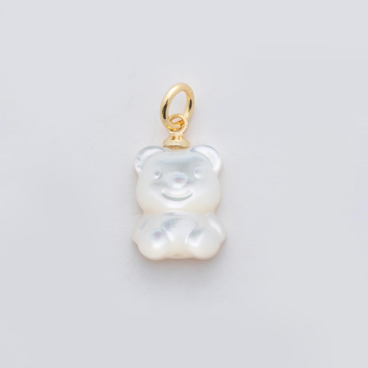 18K Gold Filled White Shell Pearl Teddy Bear Charm | AF295