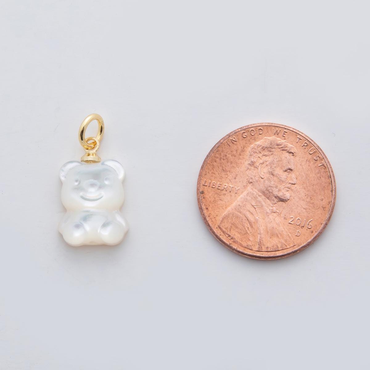 18K Gold Filled White Shell Pearl Teddy Bear Charm | AF295