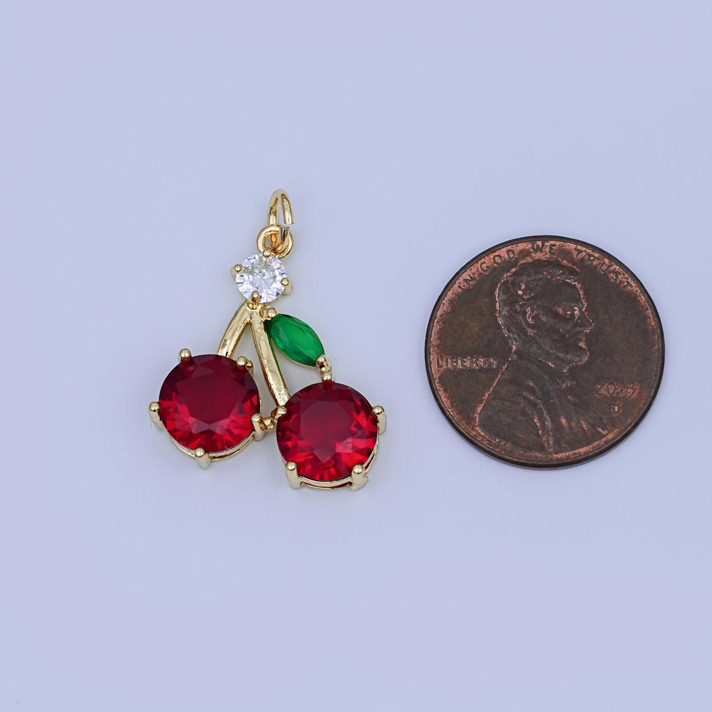 24K Gold Filled 20.8mm Red CZ Cherry Fruit Charm | W202