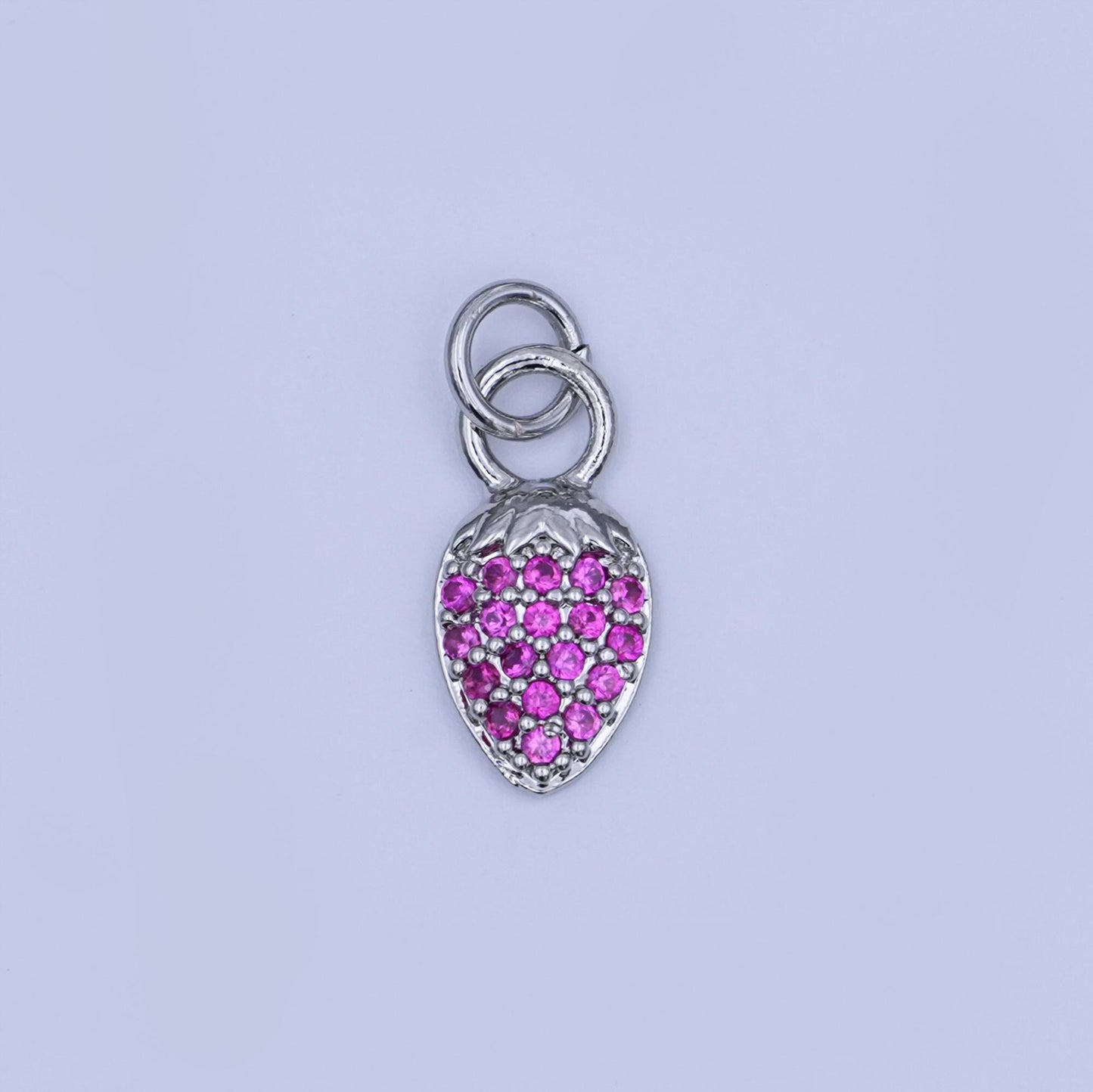 24K Gold Filled Pink Micro Paved CZ Strawberry Mini Charm in Gold & Silver | W638