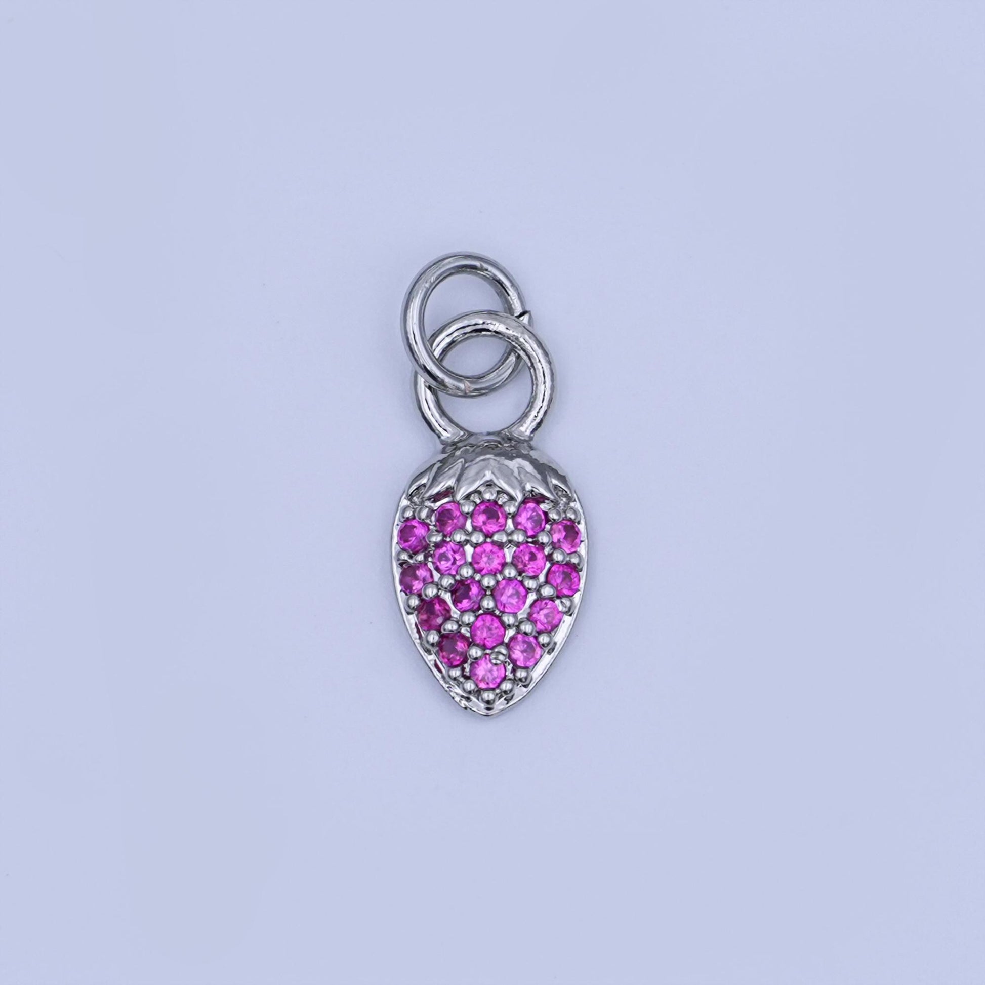 24K Gold Filled Pink Micro Paved CZ Strawberry Mini Charm in Gold & Silver | W638