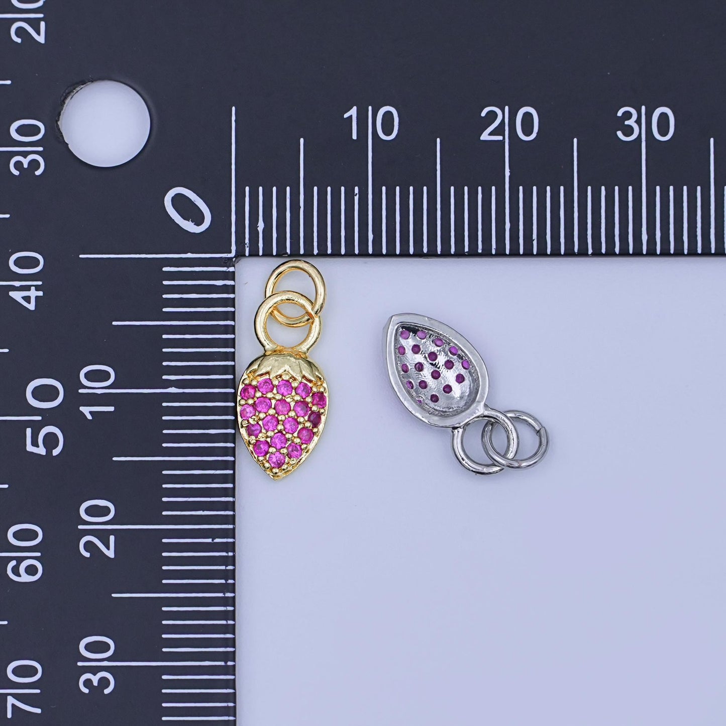 24K Gold Filled Pink Micro Paved CZ Strawberry Mini Charm in Gold & Silver | W638