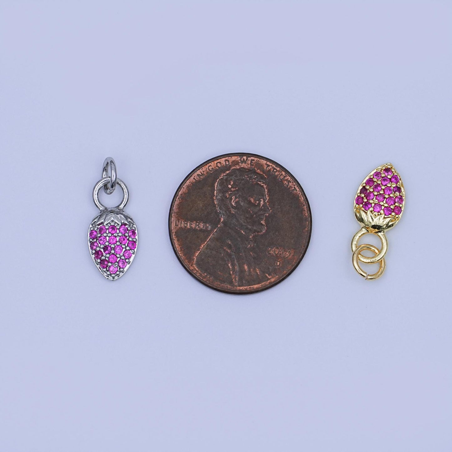 24K Gold Filled Pink Micro Paved CZ Strawberry Mini Charm in Gold & Silver | W638