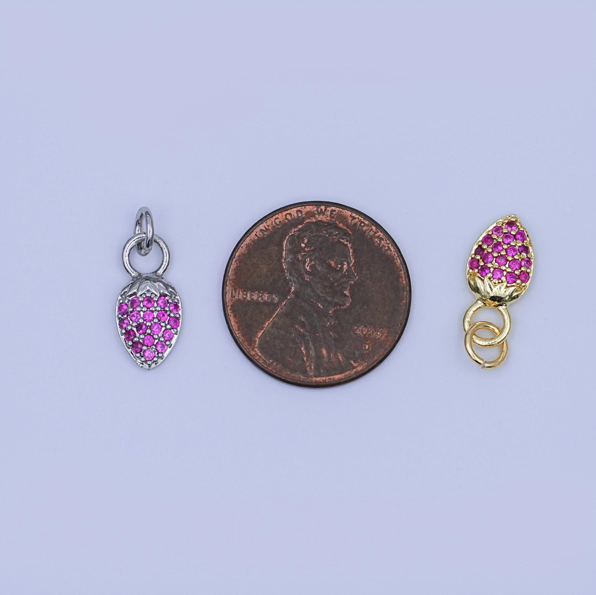 24K Gold Filled Pink Micro Paved CZ Strawberry Mini Charm in Gold & Silver | W638