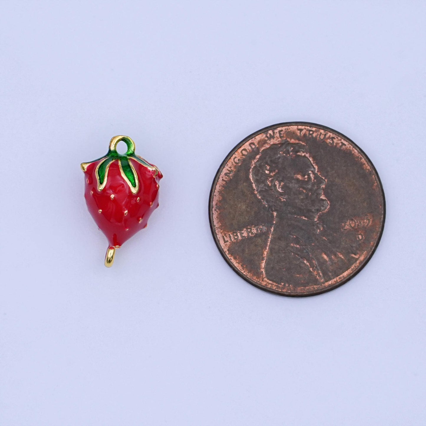 24K Gold Filled 14mm Red Enamel Strawberry 3D Multidimensional Charm | Y021