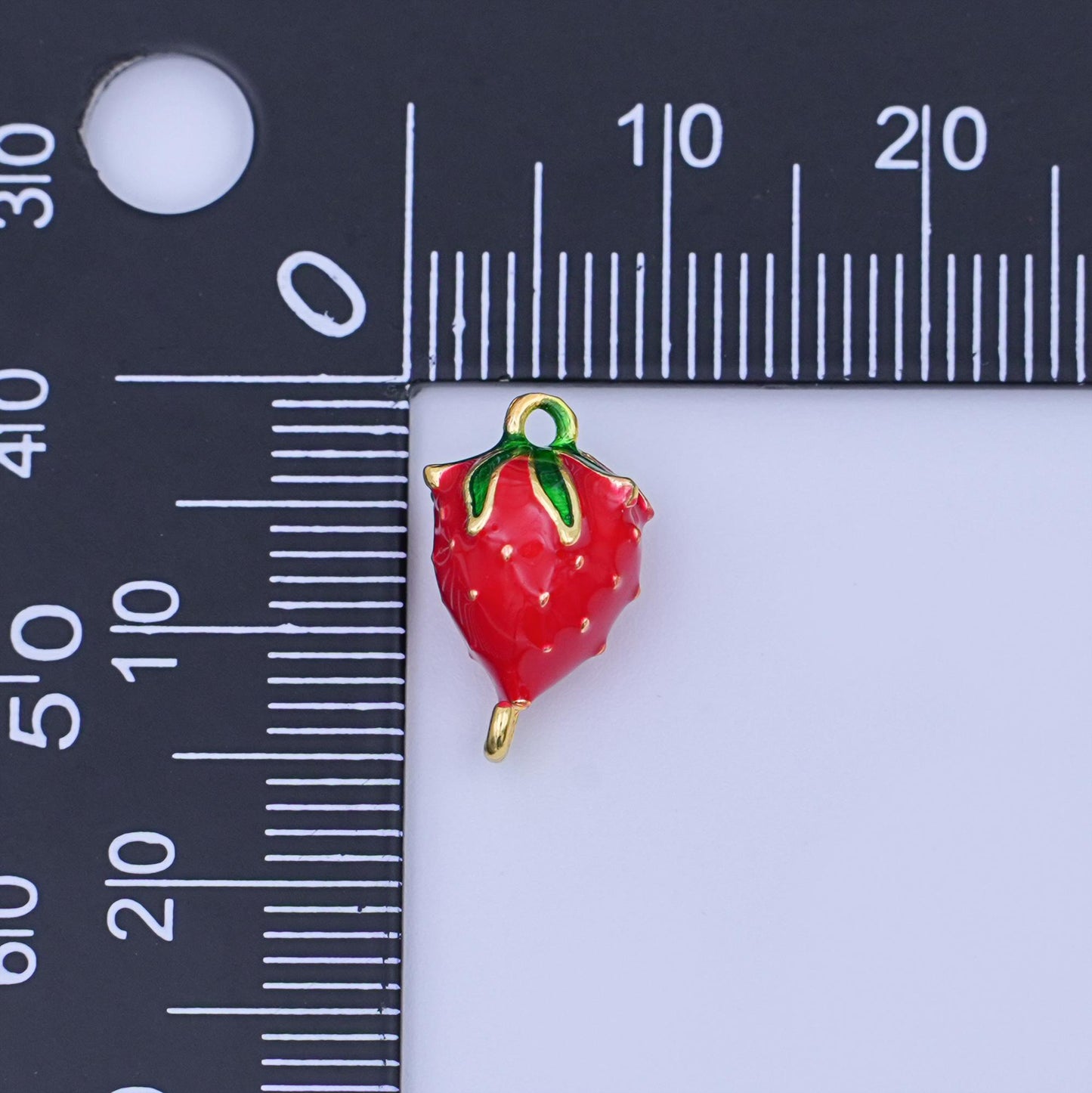 24K Gold Filled 14mm Red Enamel Strawberry 3D Multidimensional Charm | Y021
